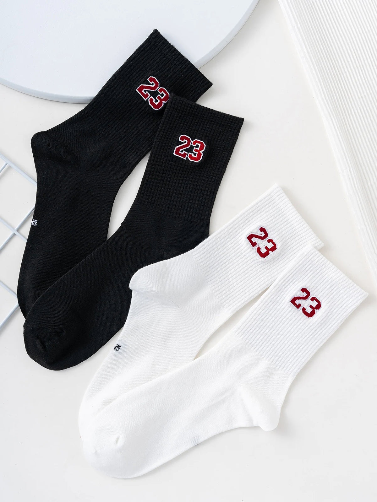 Polyester Elastane Crew Socks Number 23 Pattern