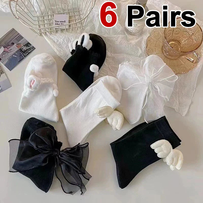 Polyester Elastane Women Casual Mid Tube Socks 6 Pairs