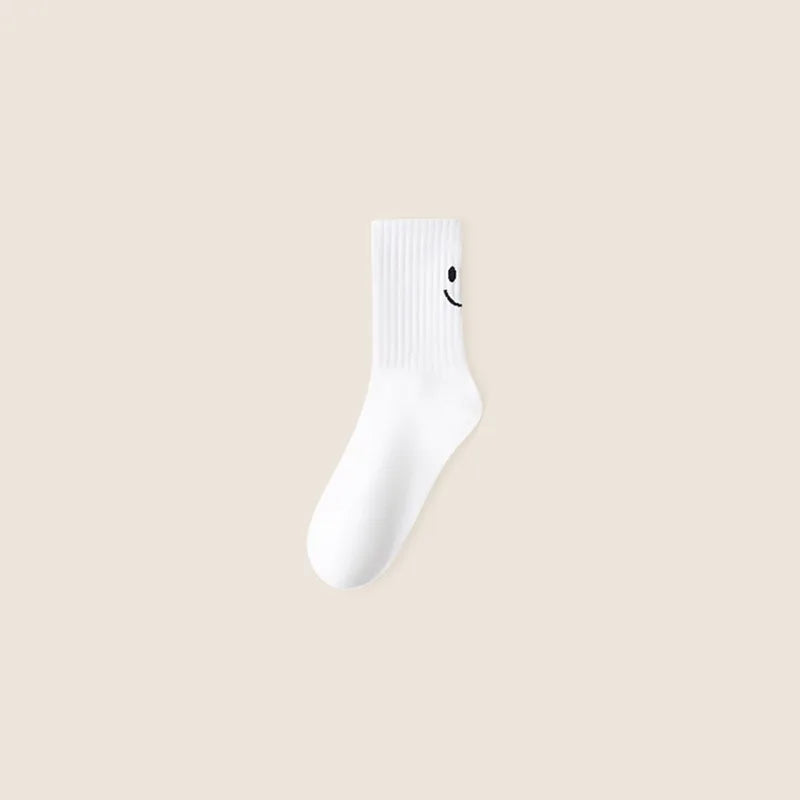 Smiling Face Nylon Polyester Knit Crew Socks