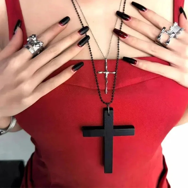 Wood Cross Pendant Necklace Unisex Accessory - 4