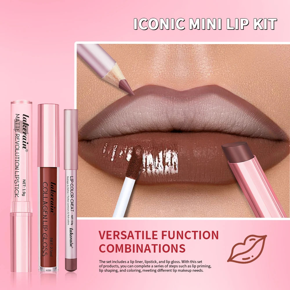 Mini Lip Liner Lipstick and Lip Gloss Makeup Set
