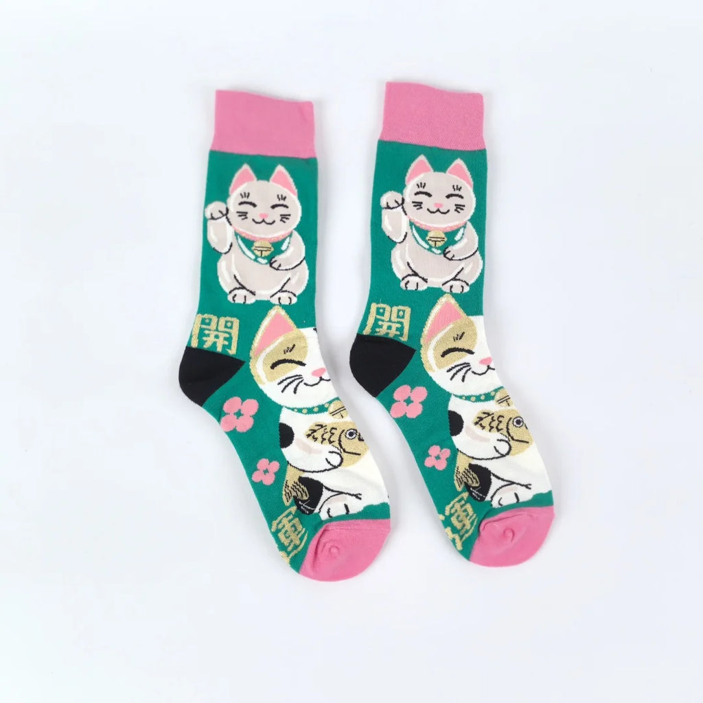 Cotton Blend Lucky Cat Crew Socks