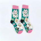 Cotton Blend Lucky Cat Crew Socks