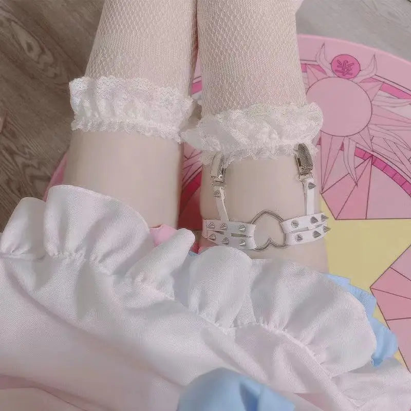Heart Pattern Fishnet Over The Knee Stockings