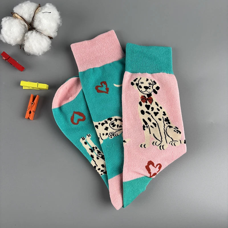 Cotton Blend Dalmatian Dog Print Mid Calf Casual Socks - 5