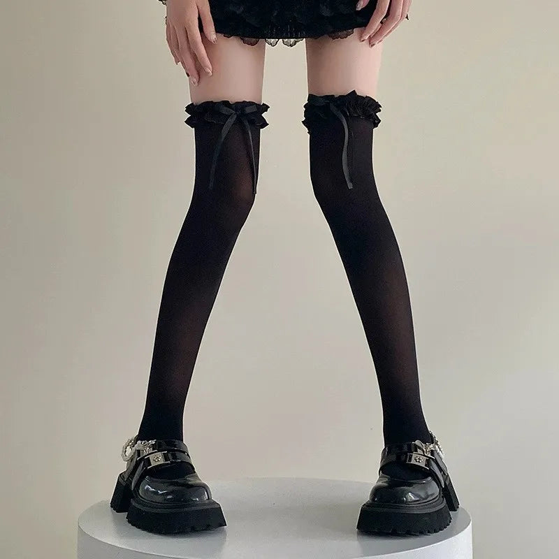 Polyester Spandex Lolita Bow Knee High Socks - 16