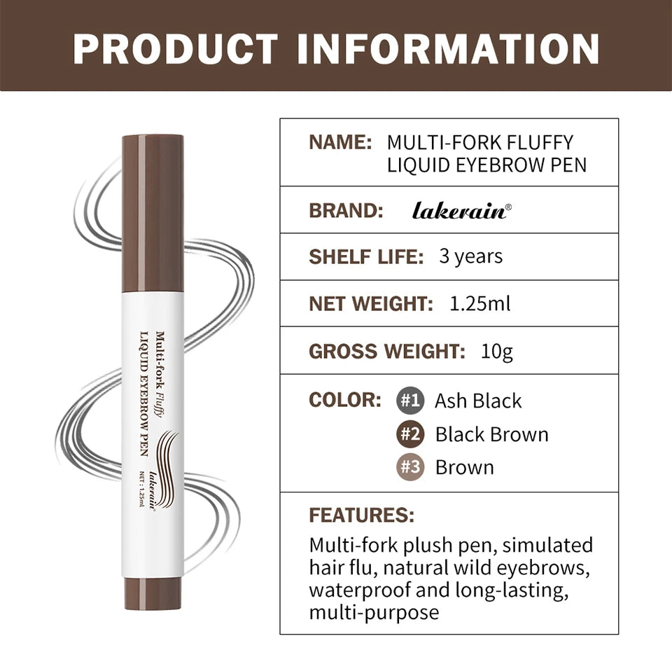 Liquid Eyebrow Pencil Multi Prong Brush Waterproof Makeup Pen