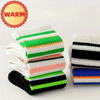 Striped Polyester Cotton Blend Casual Crew Socks
