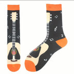 Polyester Elastane Guitar Pattern Crew Socks