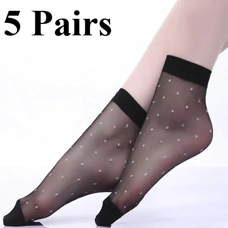 Polyester Elastane Polka Dot Sheer Dress Socks Five Pairs