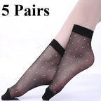 Polyester Elastane Polka Dot Sheer Dress Socks Five Pairs