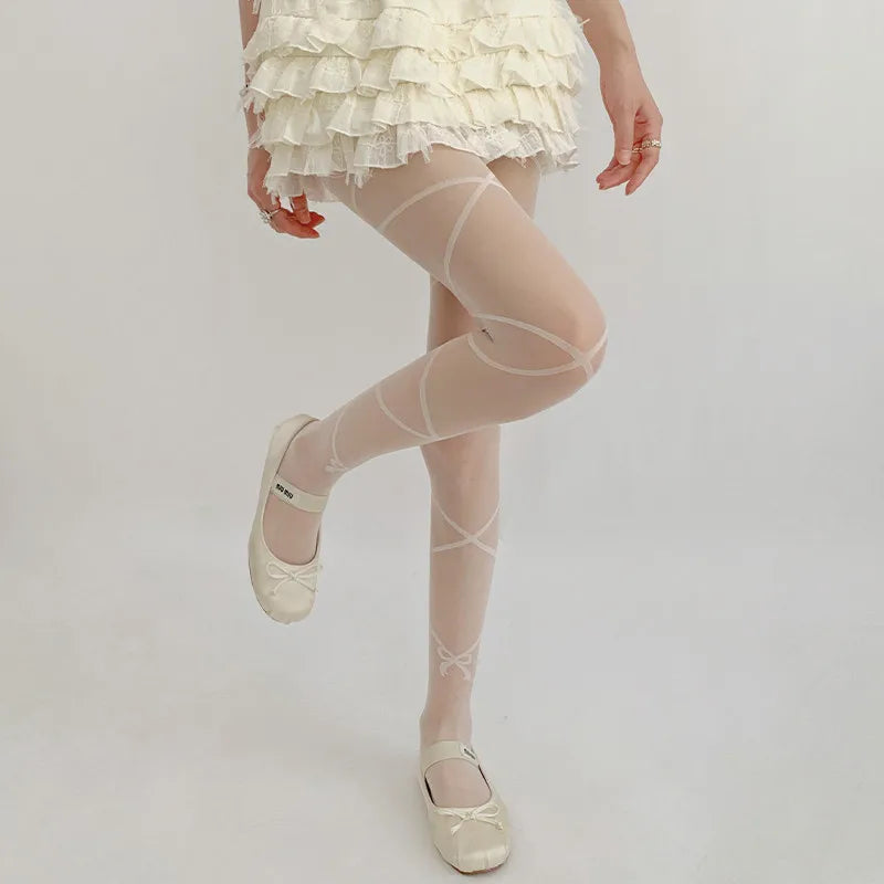 Nylon Cross Strap Ballet Style Pantyhose Tights
