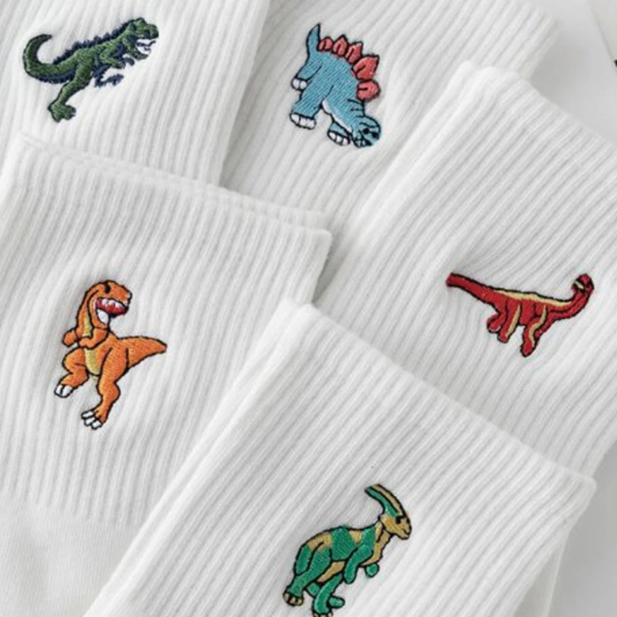 Polyester Elastane Crew Socks Dinosaur Pattern - 2