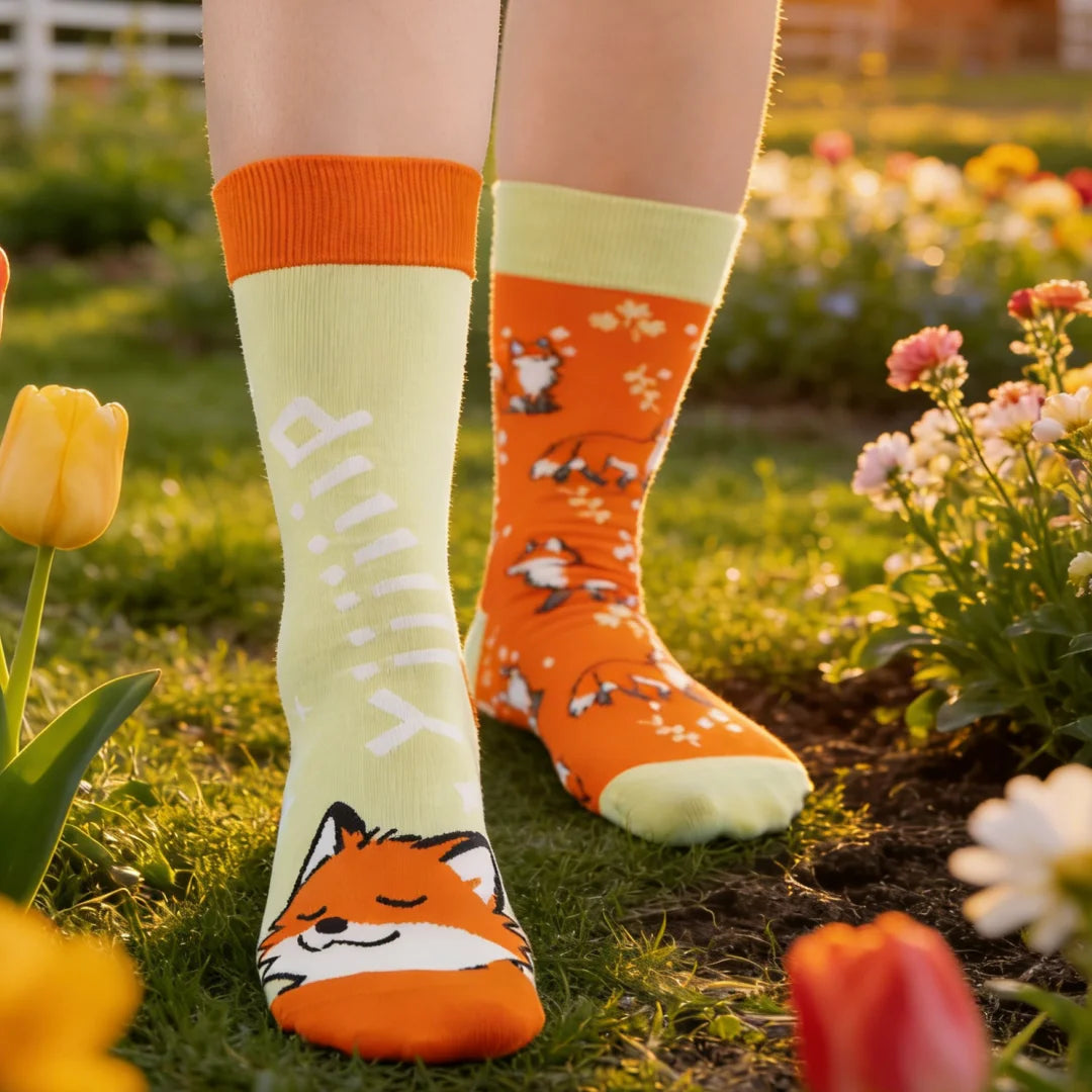 Cotton Blend Fox Pattern Casual Mid Tube Socks - 4