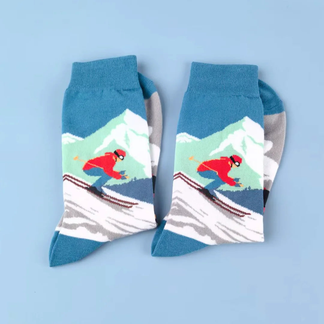 Polyester Elastane Blend Mid Calf Skiing Pattern Socks - 4