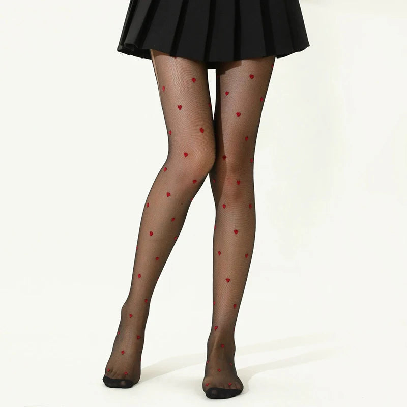 Nylon Heart Pattern Sheer Tights
