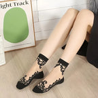 Polyester Elastane Lace Pattern Mid Tube Socks