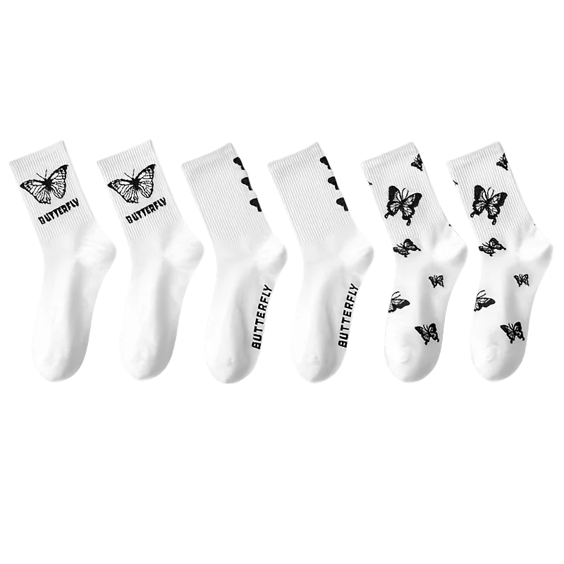 Butterfly Pattern Mid Length Polyester Elastane Socks Set