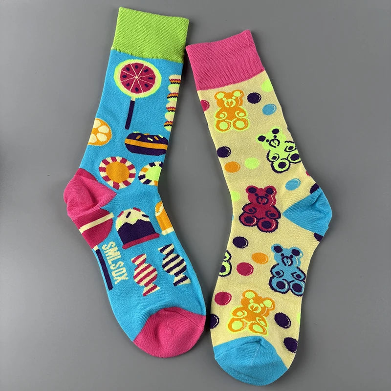 Cotton Blend Mid Calf Candy Print Socks - 6