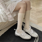 Lace Trimmed Polyester Elastane Casual Mid Tube Socks
