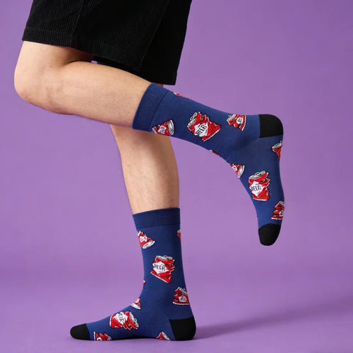 Cotton Blend Beer Print Mid Calf Casual Socks