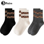Polyester Leopard Print Mid Calf Casual Socks