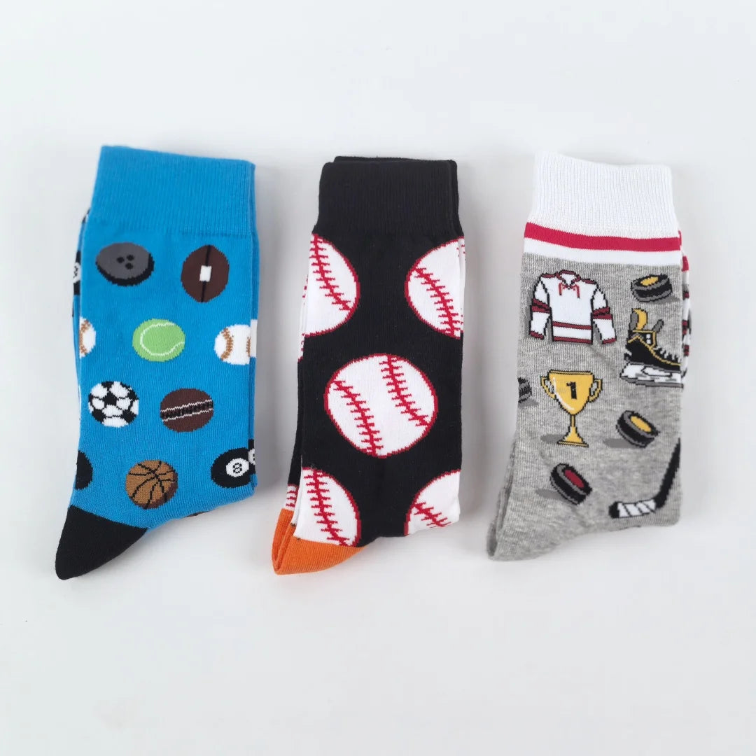 Polyester Blend Sports Pattern Mid Calf Socks - 3