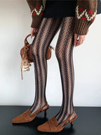Nylon Elastane Jacquard Mesh Vertical Striped Tights