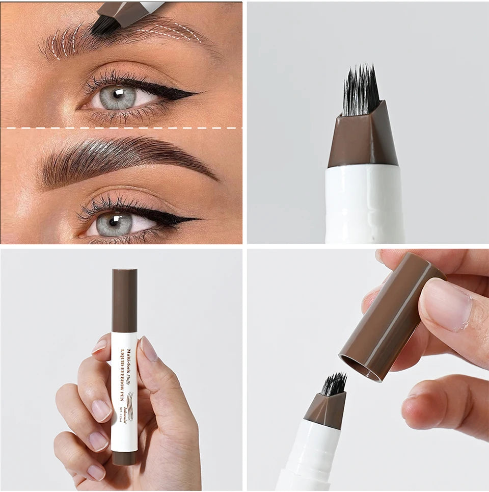 Liquid Eyebrow Pencil Multi Prong Brush Waterproof Makeup Pen