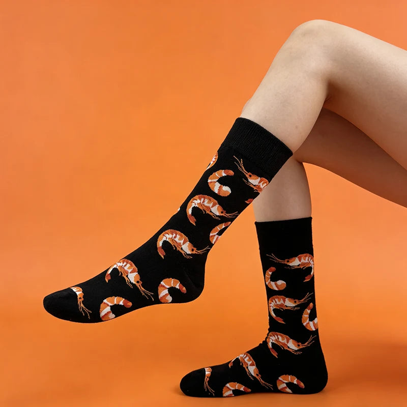 Polyester Elastane Shrimp Print Mid Calf Socks - 5