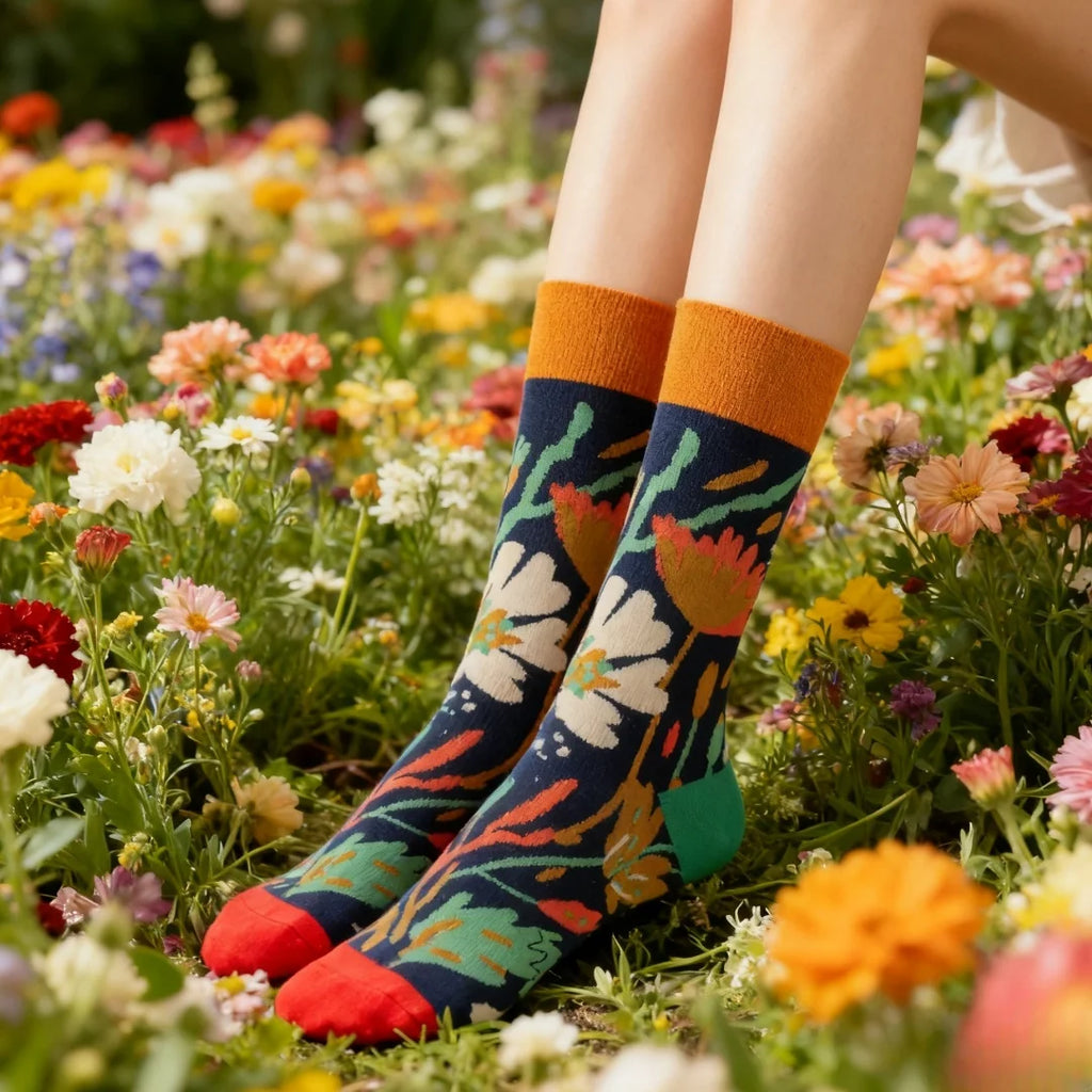 Cotton Blend Floral Mid Calf Socks
