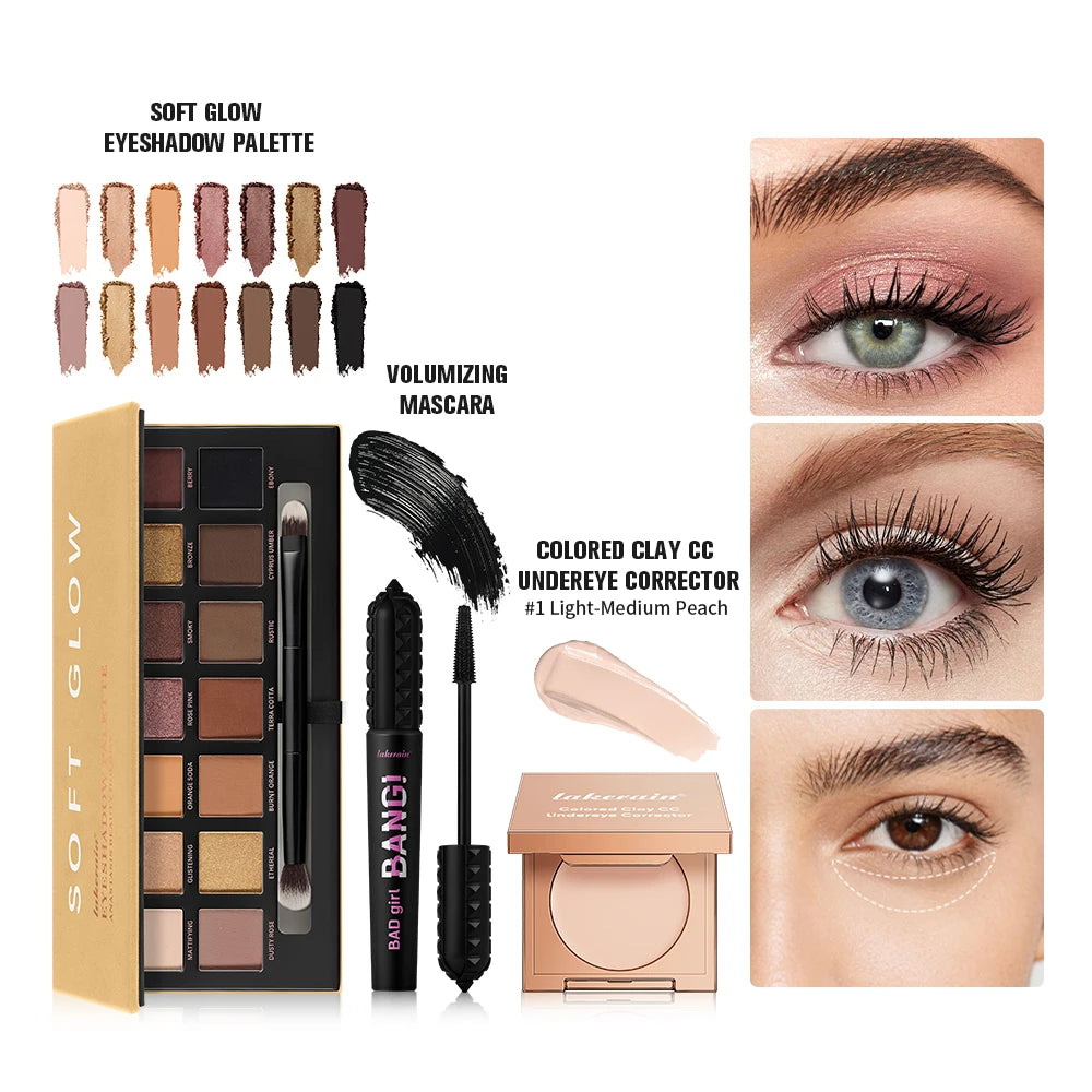 3 Piece Clay Corrector Eyeshadow And Volumizing Mascara Makeup Set - 1
