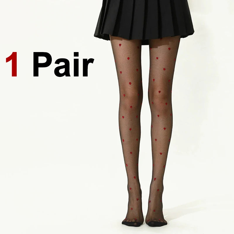 Nylon Heart Pattern Sheer Tights - 11