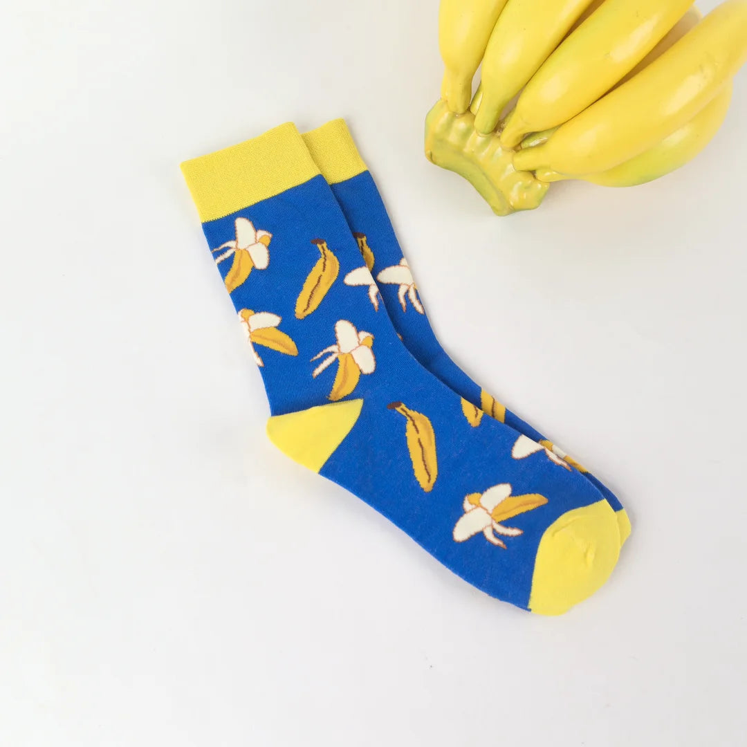 Cotton Blend Banana Print Crew Socks - 8