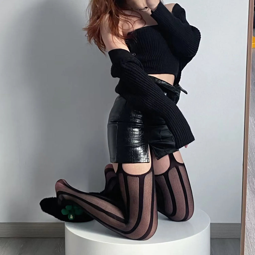 Nylon Fishnet Suspender Pantyhose Geometric Pattern Tights