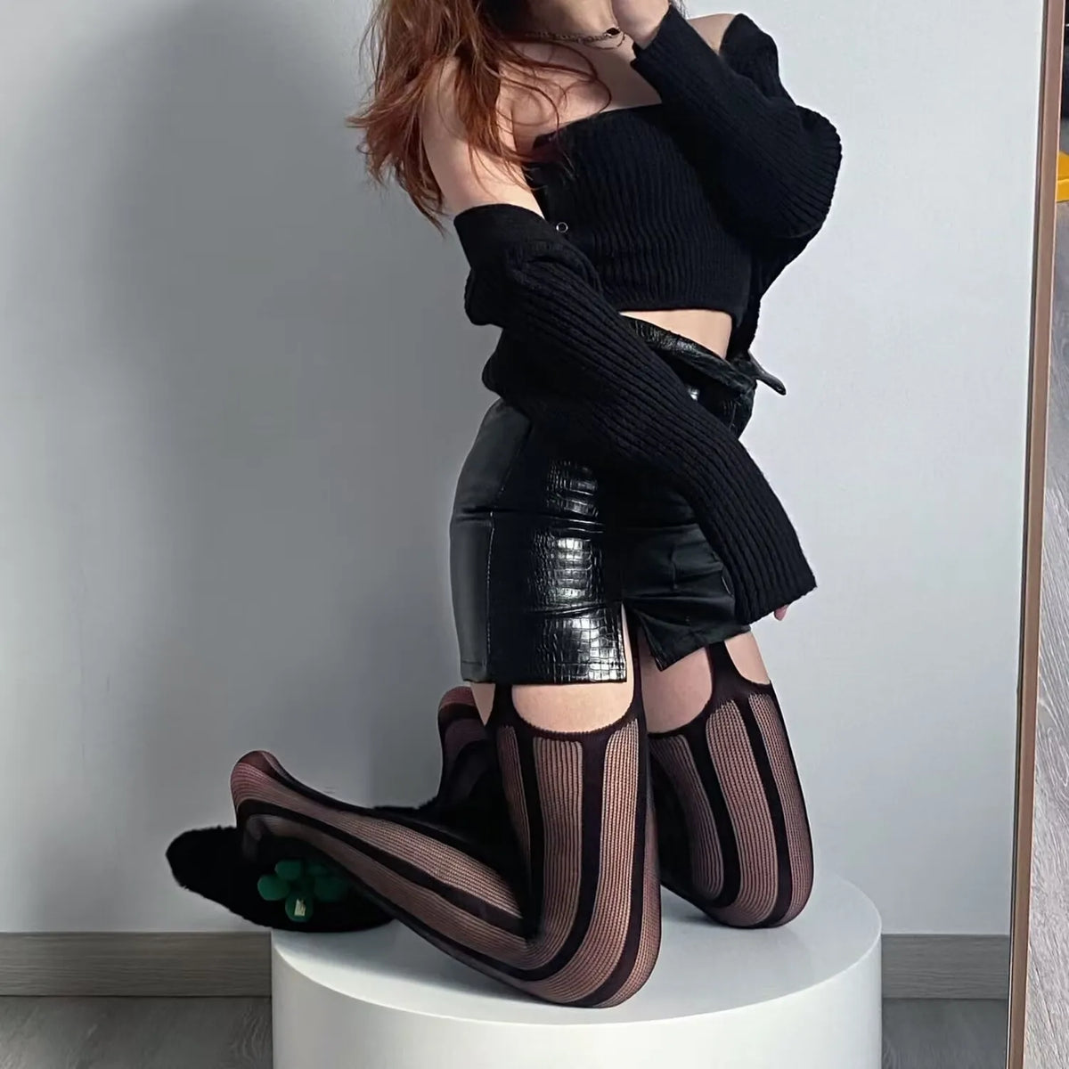 Nylon Fishnet Suspender Pantyhose Geometric Pattern Tights