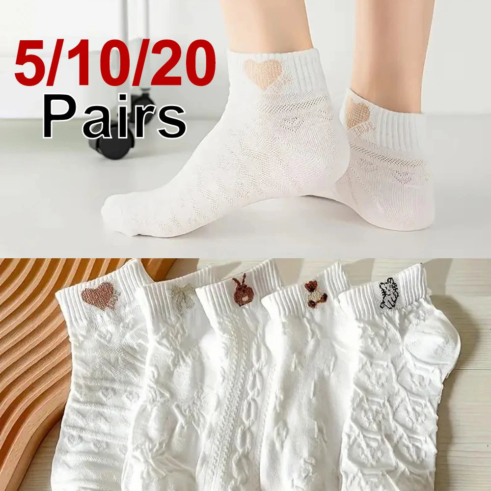 Polyester Elastane Cartoon Printed Low Tube Casual Socks