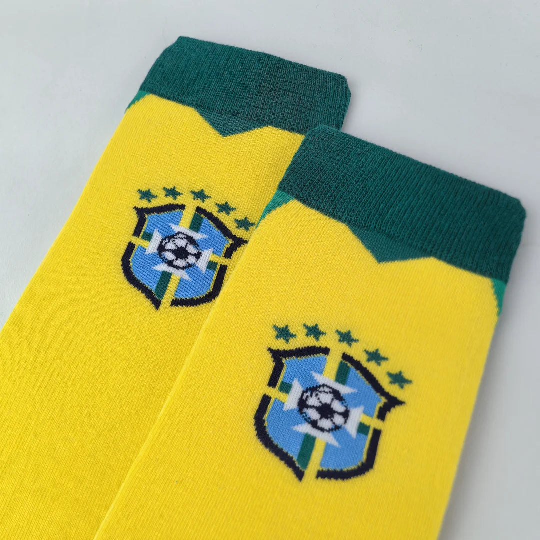 Cotton Blend Knee High Brazil Football Crew Socks
