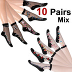 Floral Print Mid Tube Polyester Blend Socks