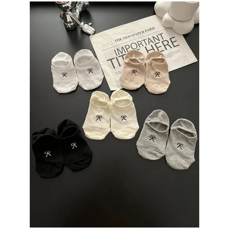 Cotton Polyester Invisible No Show Bow Socks