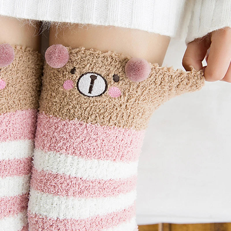 Polyester Elastane Cartoon Over Knee Floor Socks - 2