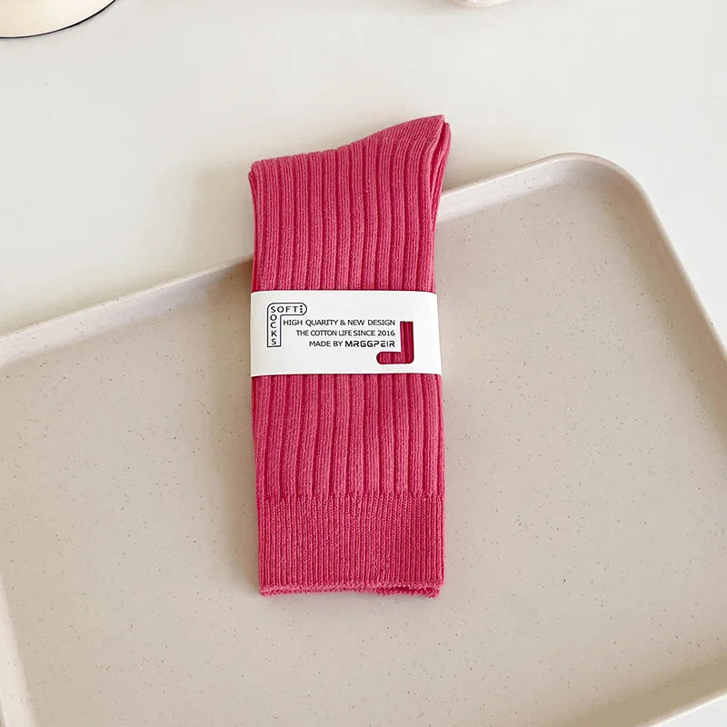 Cotton Blend Ribbed Crew Socks for Women - 14