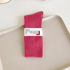 Cotton Blend Ribbed Crew Socks for Women