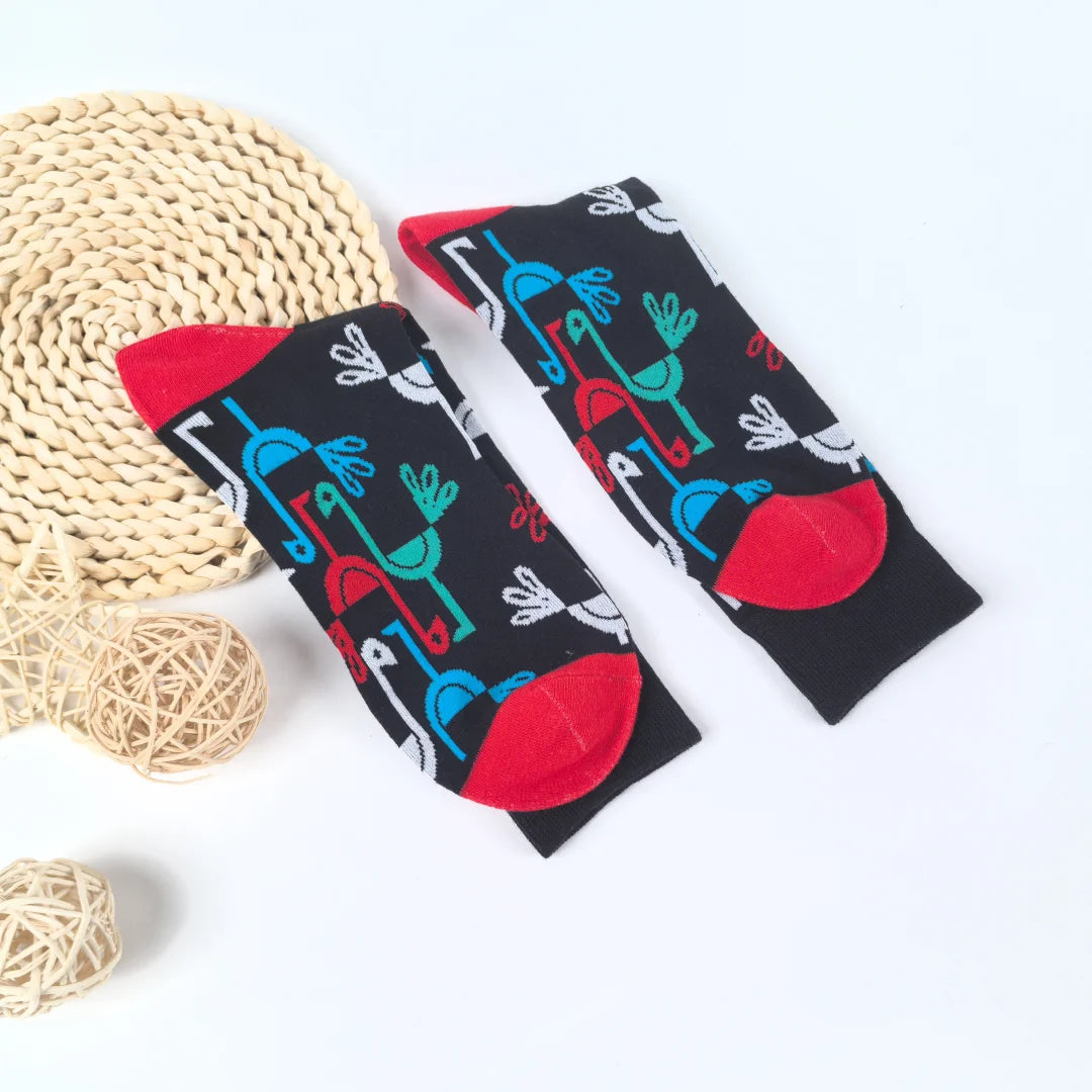 Cotton Blend Flamingo Print Mid Calf Socks