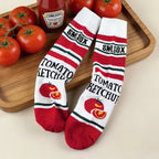 Cotton Blend Tomato Ketchup Print Crew Socks