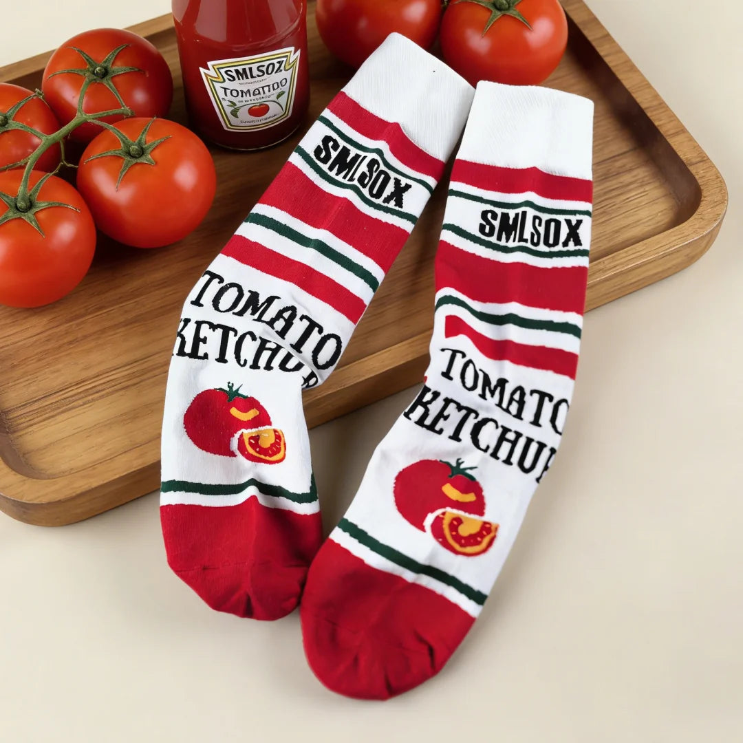 Cotton Blend Tomato Ketchup Print Crew Socks