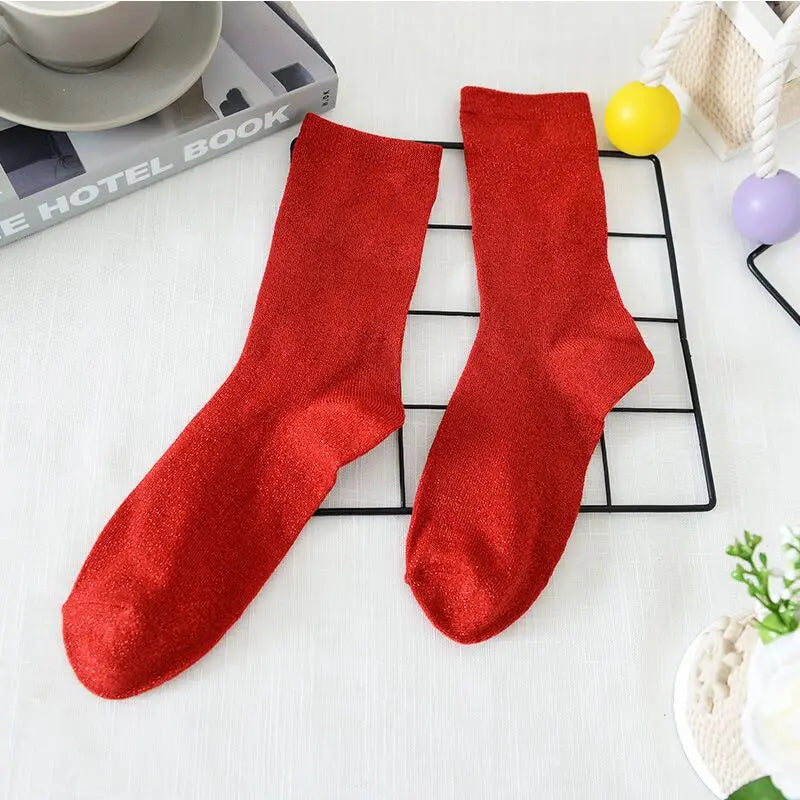 Metallic Knit Women Casual Socks - 42