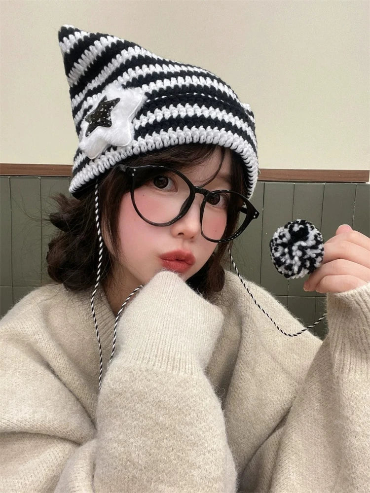 Polyester Knit Cat Ear Beanie Hat with Star Decor - 10
