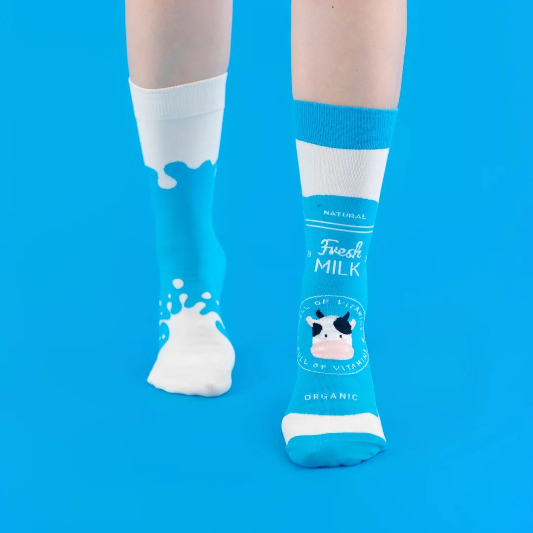 Cotton Blend Milk Carton Print Mid Calf Socks