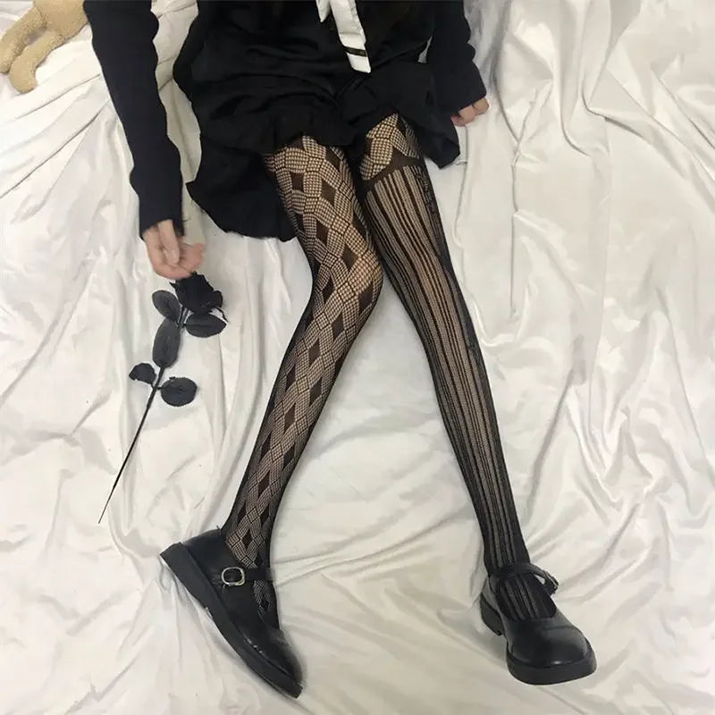 Nylon Fishnet Patterned Tights for Women